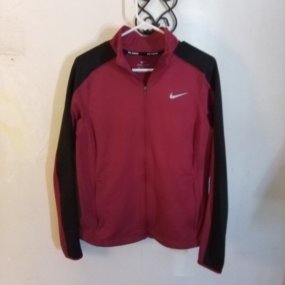 Nike Dri-Fit Running Full Zip Activewear Women's Jacket Burgundy/ Black LG